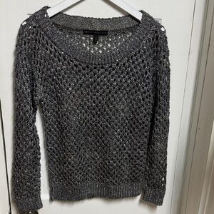 White House Black Market Metallic Gray Knit Sweater